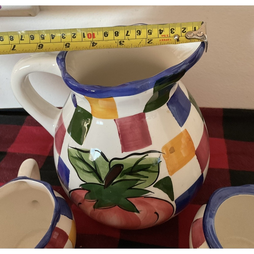 Vintage VERDURA Hand Painted Collection "Garden" Pitcher,‎ Cream, & Sugar 1995 - Picture 7 of 8